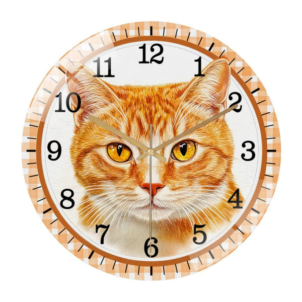 Decor Wall Clocks: Orange Tabby Cat Welcome Glass Wall Clock ,Kitty Lover Gift Idea for Homes, Bars, Offices, Man Caves, Garages, And Living Rooms. Also Makes A Great Gift. Style 12×12inch(30×30cm)
