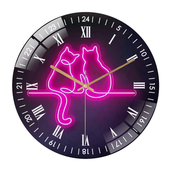 Decor Wall Clock: Couple Cats  Glass Wall Clock,cute Cat Decor Wall Clock for Homes, Bars, Offices, Man Caves, Garages, And Living Rooms .Also Makes A Great Gift.cat Lover Gifts, Cat Wall Decor