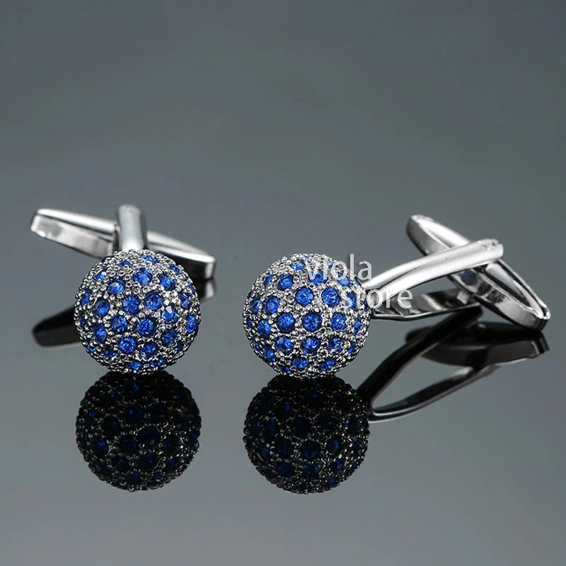 Luxury Silver Cufflinks for Mens Blue Crystal Gold Cufflink