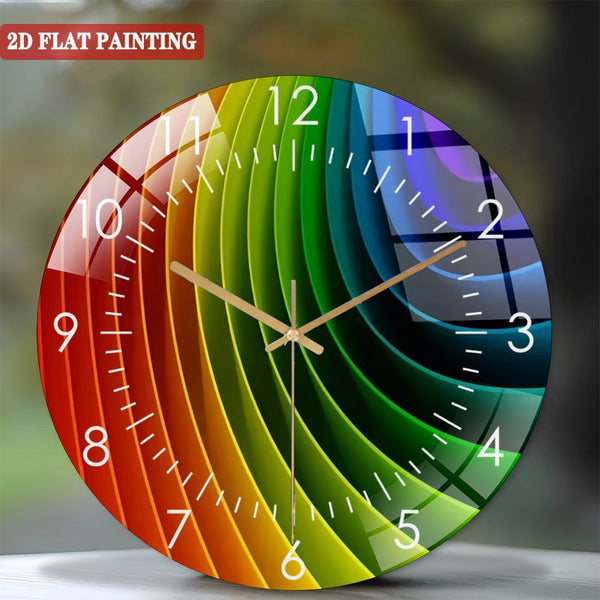 Clocks Wall Decor: Linear Rainbow Glass Round Glass Wall Clock,  Rainbow Stained Glass Decor Wall Clock for Homes, Bars, Offices, Man Caves, Garages, And Living Rooms. Style 12×12inch(30×30cm)