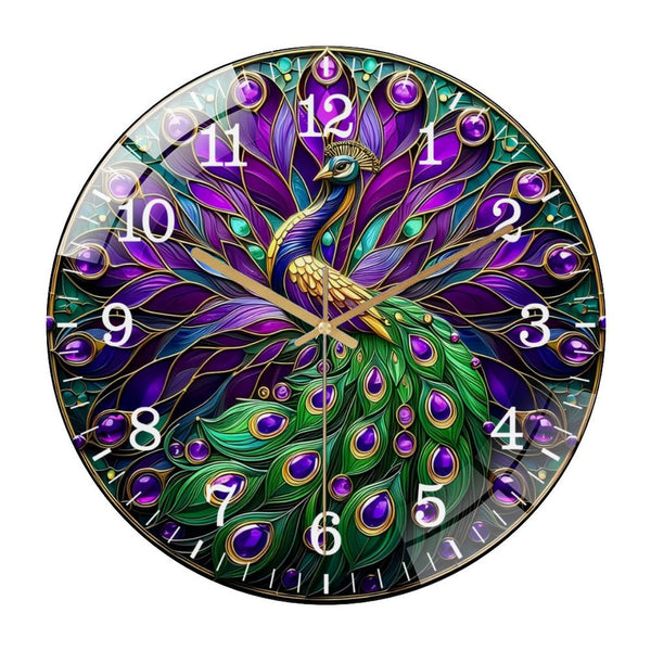 Decor Wall Clocks: Spring Peacock Wreath  Glass Wall Clock for Homes, Bars, Offices, Man Caves, Garages, And Living Rooms. Also Makes A Great Gift. Style 12×12inch(30×30cm)