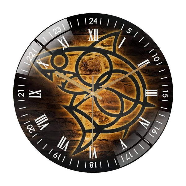 Decor Wall Clocks: Shark Modern Abstract Glass Wall Clock， Shark Geometric Minimalist Glass Wall Clock， Home Decor Man Cave Decoration Housewarming Christmas Gift Style 12×12inch(30×30cm)