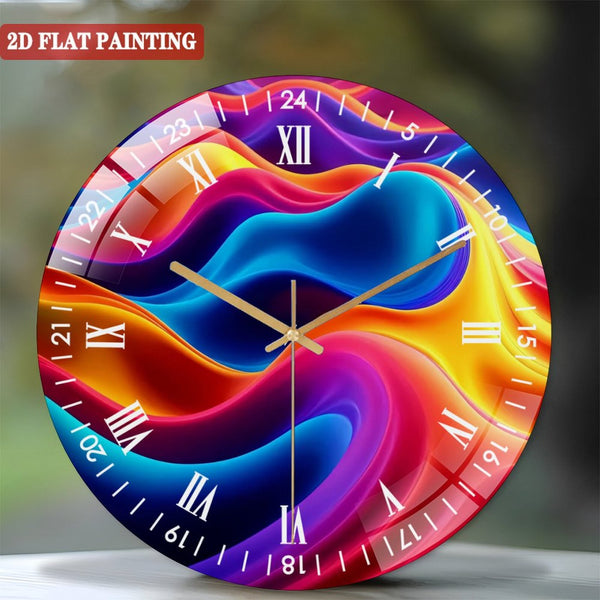 Clocks Wall Decor: Vibrant Color Wave Art  Glass Wall Clock,  Psychedelic Flow Art, Decor Wall Clock, for Homes, Bars, Offices, Man Caves, Garages, And Living Rooms. Style 12×12inch(30×30cm)