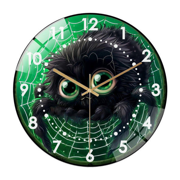 Decor Wall Clock: Cute Fall Spider Glass Wall Clock, Cute Furry Spider Hallo-ween Wall Clock  for Homes, Bars, Offices, Man Caves, Garages, And Living Rooms .Also Makes A Great Gift.