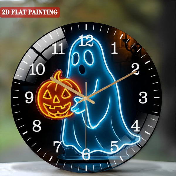 Decor Wall Clocks: Spooky Halloween  Glass Wall Clocks, Ghost Holding Pumpkin Glass Wall Clocks for Homes, Bars, Offices, Man Caves, Garages, And Living Rooms. for Gift Home Wall Decor.