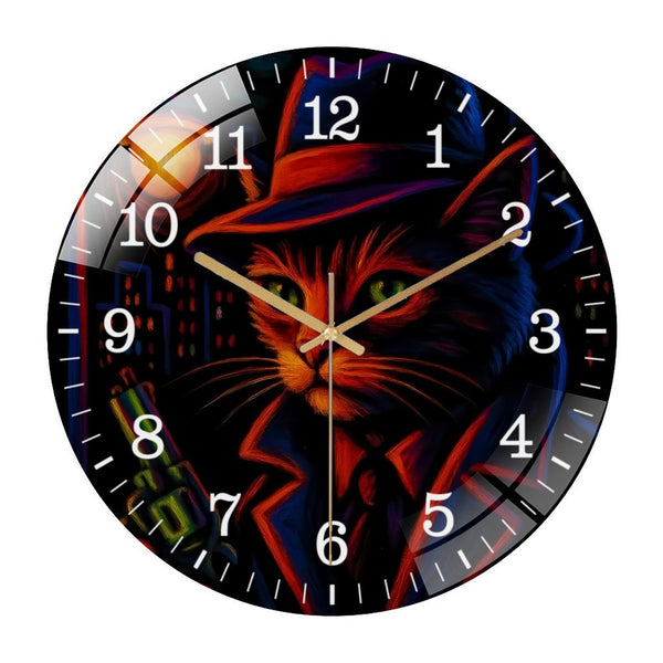 Decor Wall Clocks: Blacklight Cat Art Glass Wall Clock, Noir Detective Cat  Decor Wall Clock for Homes, Bars, Offices, Man Caves, Garages, And Living Rooms. for Gift Home Wall Decor.
