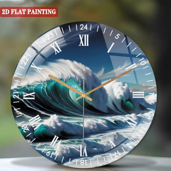 Clocks Wall Decor: Sea Waves Wall Art  Glass Wall Clock, Tropical Beach Wall Art Decor Wall Clock for Homes, Bars, Offices, Man Caves, Garages, And Living Rooms. for Gift Home Wall Decor.