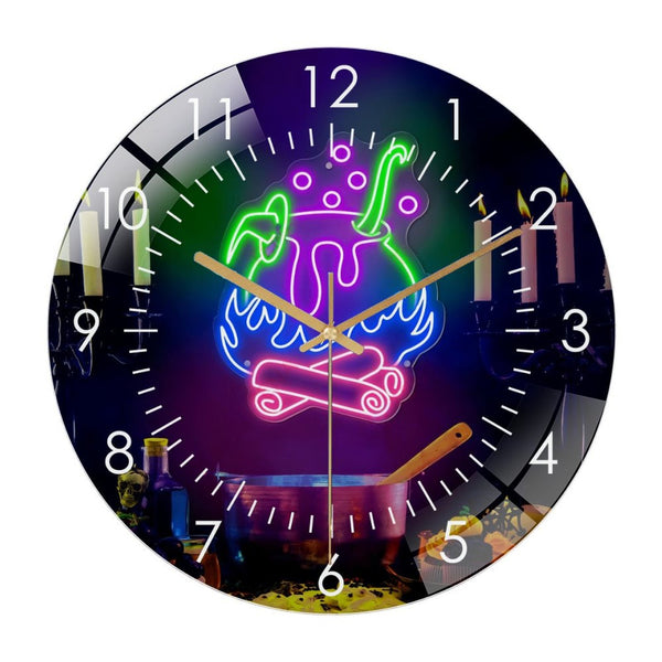 Decor Wall Clocks: Witch Brew Spooky Halloween Glass Wall Clock, Witch CauldronHome  Decor Wall Clock, for Homes, Bars, Offices, Man Caves, Garages, And Living Rooms. Hallo-ween Gift .