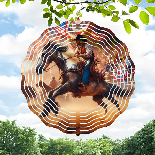 Funky Home Decor: Patriotic Rodeo  Man on Horse Wind Chimes . Horse Farm Wind Chimes，Cowboy American FlagWall Clock. Gift for Her . Home Decor Wall Clock Style 10*10in（25*25cm）