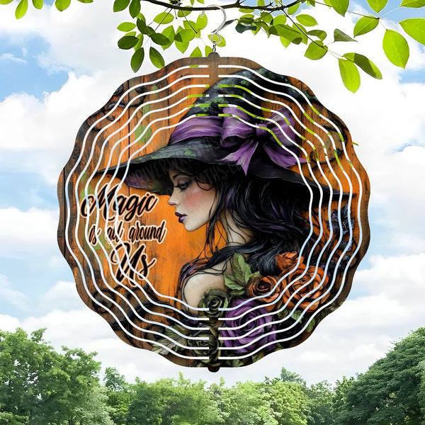 Funky Home Decor: Hanging Decor Wind Chime Outdoor Decor,Witch Wreath Magic Is All Around Us Iron Wind Chime Ideal for Gardens, Patios, Terraces, Balconies,  Style 10*10in（25*25cm）