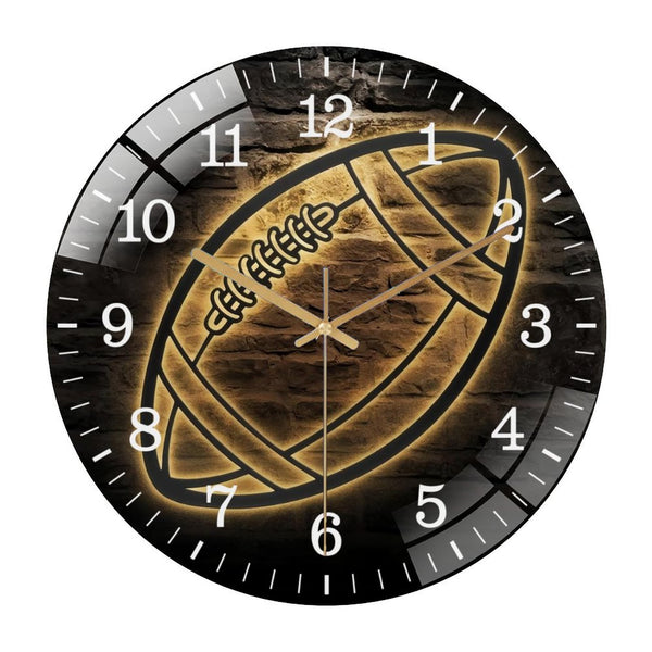 Decor Wall Clocks: Boy American Football Ball  Glass Wall Clock,  Girl Player Lover Decor Wall Clock for Homes, Bars, Offices, Man Caves, Garages, And Living Rooms. Also Makes A Great Gift.