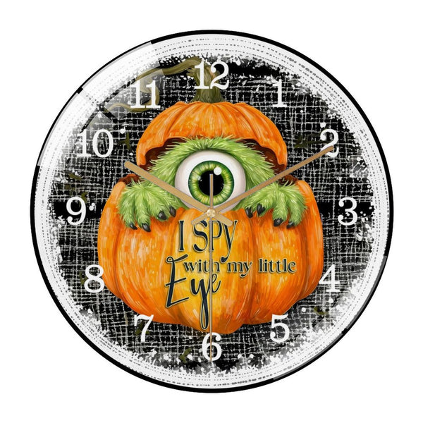Decor Wall Clocks: Cute Furry One Eyed Mon-ster Inside of PumpkinGlass Wall Clock ,Monster Decor Wall Clock for Homes, Bars, Offices, Man Caves, Garages, And Living Rooms.