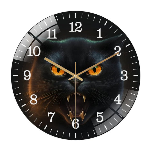 Decor Wall Clocks: Hallo-ween Cat, Scary Black Cat Glass Wall Clock for Homes, Bars, Offices, Man Caves, Garages, And Living Rooms. Also Makes A Great Gift. Style 12×12inch(30×30cm)