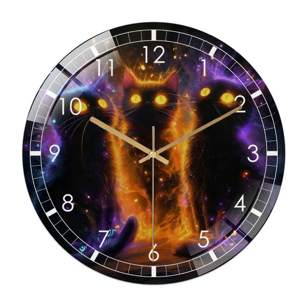 Decor Wall Clock: Neon Cats Glass Wall Clock ,Electric Space Cats Wall Art Decor Wall Clock for Homes, Bars, Offices, Man Caves, Garages, And Living Rooms. Modern Hairless Pet Decor