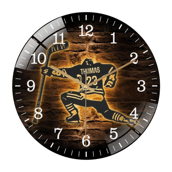 Decor Wall Clocks: Ice Hockey Glass Wall Clock,  Player Cheer  Decor Wall Clock for Homes, Bars, Offices, Man Caves, Garages, And Living Rooms. Also Makes A Great Gift. Style 12×12inch(30×30cm)