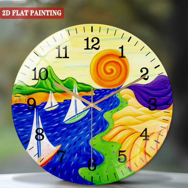 Clock Wall Decor: Yourself Floating on A Sailboat Toward The Horizon Glass Wall Clock,  New Lands And Adventures Await You!  Decor Wall Clock for Homes, Bars, Offices, Man Caves, Garages