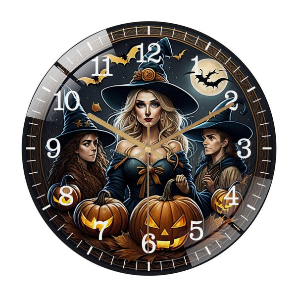 Decor Wall Clocks: Hallo-ween Witches Glass Wall Clock, Hallo-ween Decor Wall Clock for Homes, Bars, Offices, Man Caves, Garages, And Living Rooms. Also Makes A Great Gift. Style 12×12inch(30×30cm)