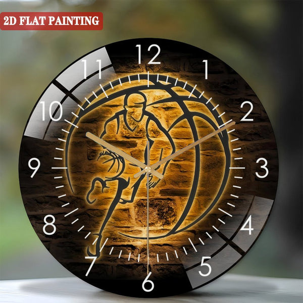 Decor Wall Clocks: Basketball Glass Wall Clocks,  Player Lover Glass Wall Clocks,Home Decor Kid Boy Girl Nursery Decoration Christmas Gift Style 12×12inch(30×30cm)