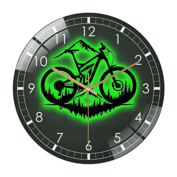Decor Wall Clock: Moun-tain Bike  Sport Glass Wall Clock ,Bicycle Wall Deco Wall Clock for Home Decor, Christmas Gift . Game Room, Man Cave, Party Decor, Bicycle Decor Rider Decoration
