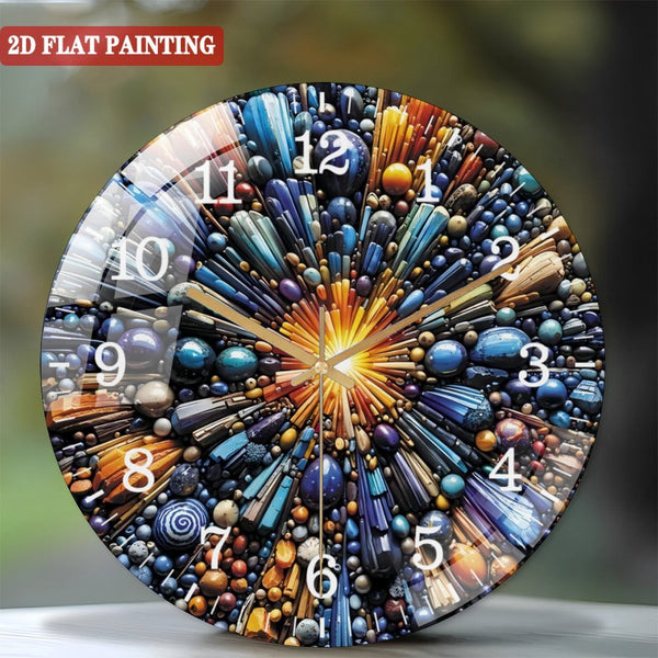 Decor Wall Clocks: Mosaic Stained Tempered Glass Glass Wall Clocks,  Mosaic Glass Home Wall Glass Wall Clocks,Colorful Wall Hanging Round,Housewarming Gift Style 12×12inch(30×30cm)