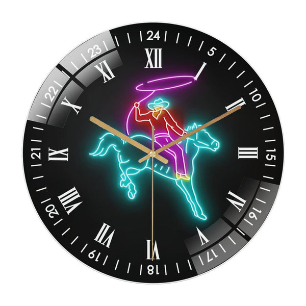 Decor Wall Clock: Ro Deo Glass Wall Clock ,Cowboy Rides Horse Art Wall Clock for Home Decor, Christmas Gift for Bedroom, Game Room, Man Cave, Party Decor .Jockey Rodeo Room Wall Decor