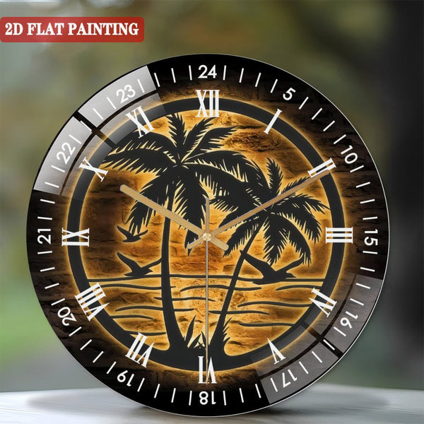 Decor Wall Clocks: Tropical Palm Tree Glass Wall Clock,Welcome Beach House Decoration Wall Clock, for Homes, Bars, Offices, Man Caves, Garages, And Living Rooms. Halloween Nursery Decoration