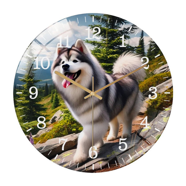 Decor Wall Clocks: Husky Climbing A Mountain Dog Glass Wall Clock ,Dog Lover  Wall Clock  for Homes, Bars, Offices, Man Caves, Garages, And Living Rooms. .Also Makes A Great Gift.