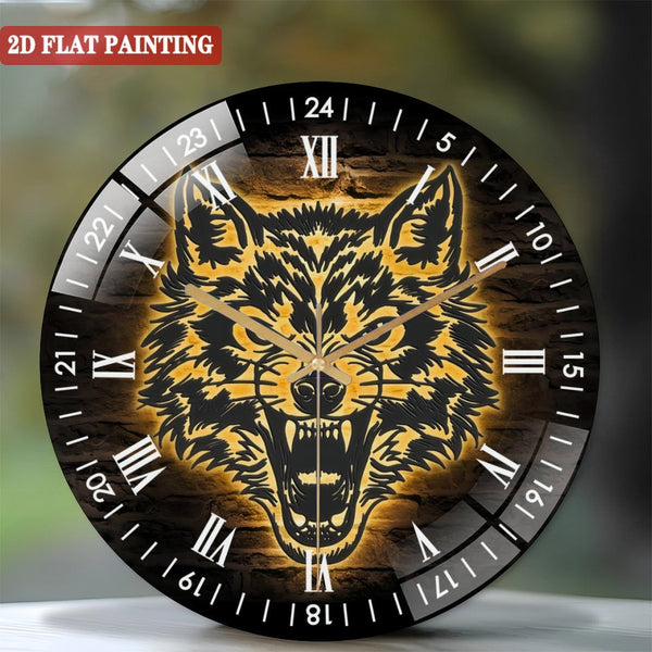 Decor  Wall Clock:Wolf Angry Glass Wall Clocks,Howling Wolf Glass Wall Clocks,Home Decor Kid Boy Girl Nursery Decoration Christmas Birthday Housewarming Dad Gift Style 12×12inch(30×30cm)