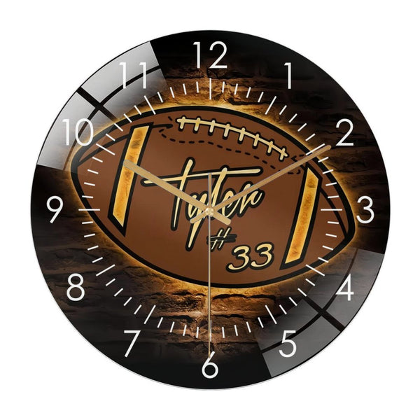 Decor Wall Clocks: American Football Glass Wall Clock, Football Player Glass Wall Clock,Home Decor Man Cave Sports Room Decoration Christmas Style 12×12inch(30×30cm)