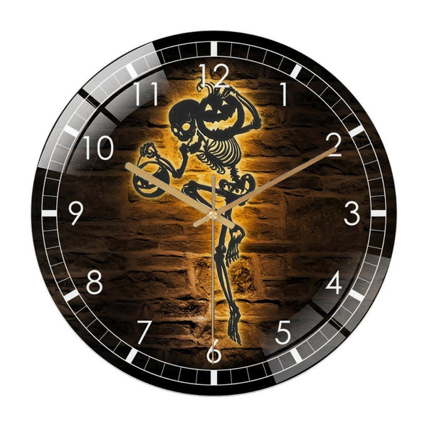 Decor Wall Clock: Funny Skeleton Dancer  Glass Wall Clock– Skeleton Dancing Wall Clock for Home Decor Wedding Gift Decor. Man Cave Hanging Door Housewarming Hall-oween Gift Style 12×12inch(30×30cm)