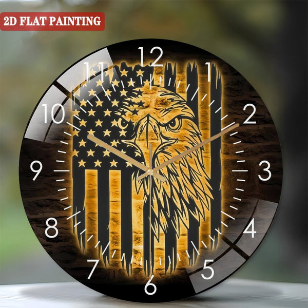 Clocks Wall Decor: American Eagle US Flag Glass Wall Clocks, Eagle Glass Wall Clocks,Home Decor Eagle Lover Nursery Decoration Man Cave Birthday Houswarming Xmas Style 12×12inch(30×30cm)