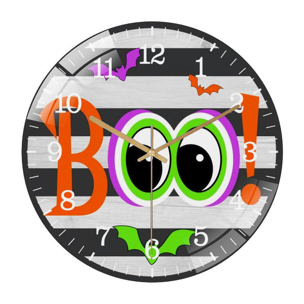 Decor Wall Clocks: Round Hallo-ween  Haunted House Glass Wall Clock   Spooky Fall Decor Pumpkins Bats Ghosts Door Glass Wall Clock for Homes, Bars, Offices, Man Caves, Garages,