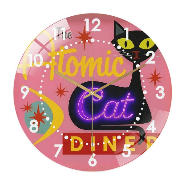 Decor Wall Clock: Atomic Black Cat Glass Wall Clock ,Spooky Black Cat  Decor Wall Clock for Homes, Bars, Offices, Man Caves, Garages, And Living Rooms. Style 12×12inch(30×30cm)