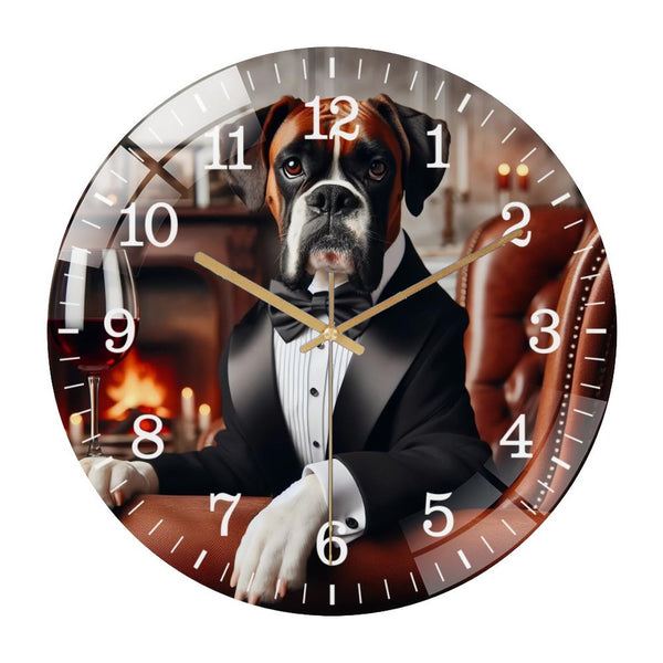Decor Wall Clocks: Funny Boxer in A Tuxedo Glass Wall Clock ,Silly Sh Arp Dressed Dog Collection Wall Clock ，Dog Lover  Wall Clock  for Homes, Bars, Offices, Man Caves, Garages, And Living Rooms.