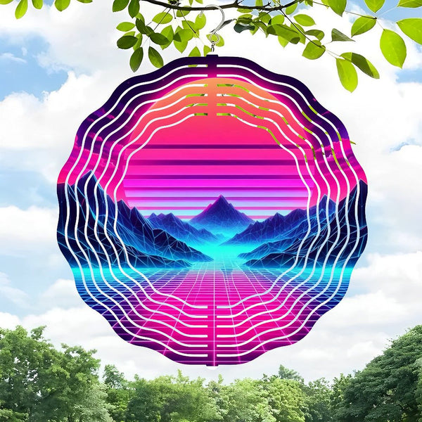 Funky Home Decor: Neon Vaporwave Sunset Wind Chimes ,  Retro 80s Synthwave Wall Art  Wind Chimes for Housewarming Or Meditation Gift ,Abstract Futuristic Tempered Glass Wall Art - Home Wall Decor.