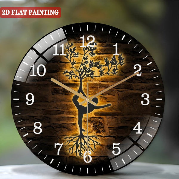 Decor Wall Clocks: Yoga Tree Glass Wall Clocks, Girl Yoga Lover Glass Wall Clocks, Home Decor Yoga Room Decoration Hanging Door Christmas Housewarming Birthday Style 12×12inch(30×30cm)
