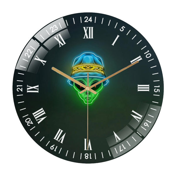 Decor Wall Clock: Ali-en Glass Wall Clock – Ali-en with CrownWall Clock for Home Decor, Kids Room Decor, Space Wall Art, Christmas Gift for Bedroom, Game Room, Man Cave, Party Decor