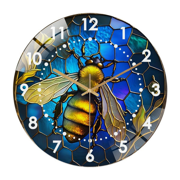 Decor Wall Clock: Stained Glass Honey Bee  Glass Wall Clock,Bee  Decor Wall Clock  for Homes, Bars, Offices, Man Caves, Garages, And Living Rooms .Also Makes A Great Gift. Style 12×12inch(30×30cm)