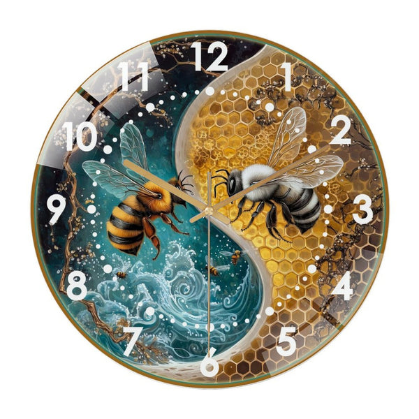 Decor Wall Clocks: Yin-Yang Bee Glass Wall Clock,  Bee Decor  Summer  Wall Clock  for Homes, Bars, Offices, Man Caves, Garages, And Living Rooms .Also Makes A Great Gift. Style 12×12inch(30×30cm)