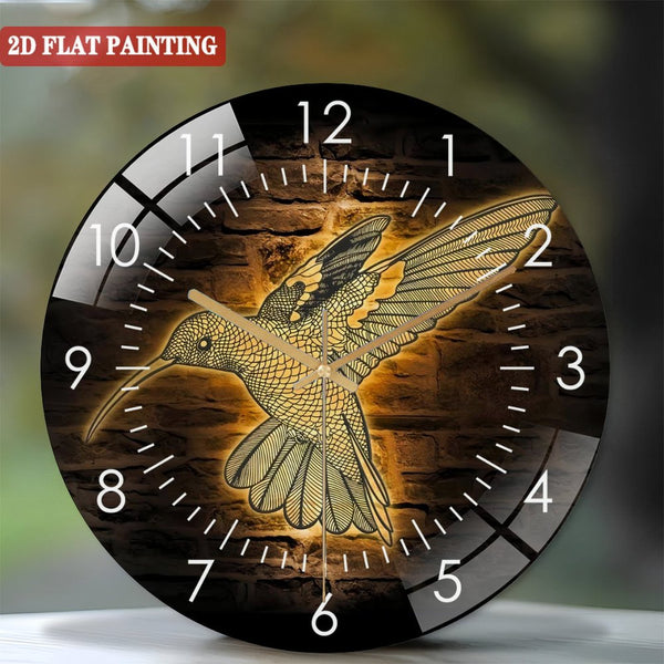 Decorative Clocks: Hummingbird Glass Wall Clock, Hummingbird Lover Glass Wall Clock, Home Decor Kids Nursery Decoration Housewarming Christmas Birthday Gift Style 12×12inch(30×30cm)