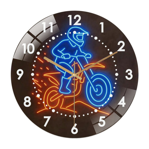 Decor Wall Clock: Motocross Glass Wall Clock ，Motocross Tracks And Clubs  Wall Clock for Home Decor, Christmas Gift for Bedroom, Game Room, Man Cave, Party Decor, Off Road Game Room
