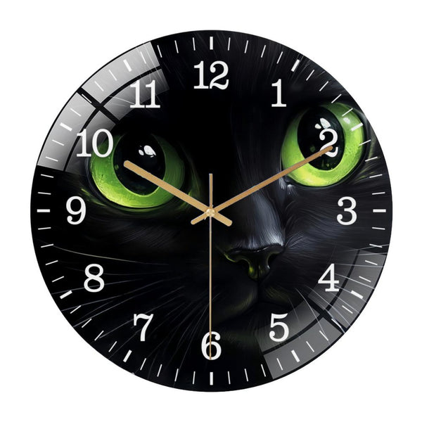 Decor Wall Clocks: Black Cat Wreath Glass Wall Clock for Homes, Bars, Offices, Man Caves, Garages, And Living Rooms. Also Makes A Great Gift. Style 12×12inch(30×30cm)