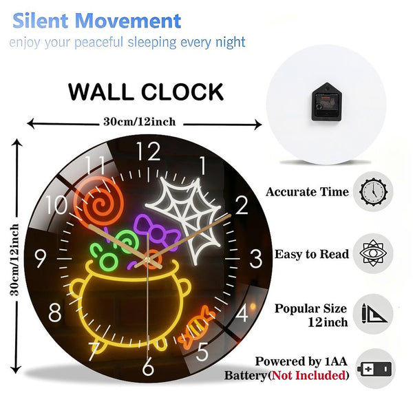 Decor Wall Clocks: Witch Cauldron Glass Wall Clock,Halloween Fan Gift Idea Decor  Wall Clock, for Homes, Bars, Offices, Man Caves, Garages, And Living Rooms. Hallo-ween Gift .Also Makes A Grea.
