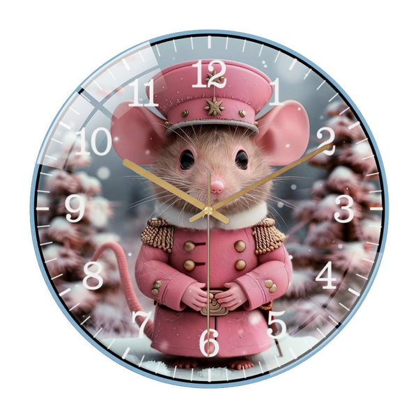 Decor Wall Clocks: Cute Mouse Christmas Glass Wall Clock, Mouse Toy Soldier. Winter Glass Wall Clock, Christmas Wall Clock  for Homes, Bars, Offices, Man Caves, Garages, And Living Rooms.
