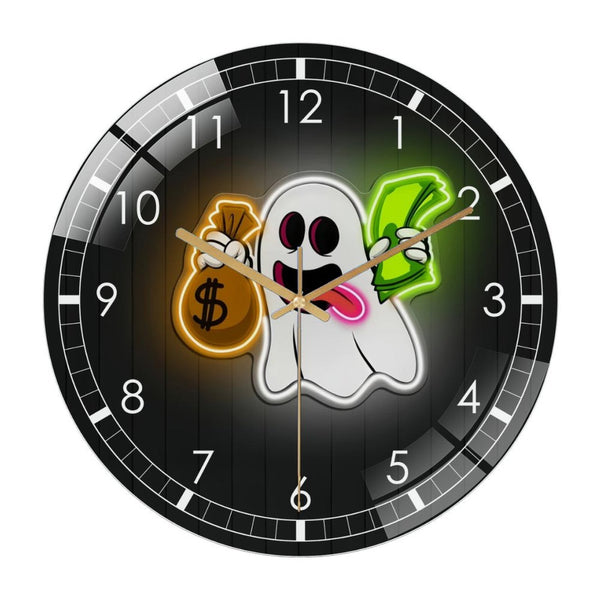 Decor Wall Clock: Money Gho St Glass Wall Clock ,Gho St Pop Art  Wall Clock for Home Decor,  Money-Themed Room Decor, Ghost Wall Art, Kids' Bedroom Light, Party Decor, Money Bag Wall Clock