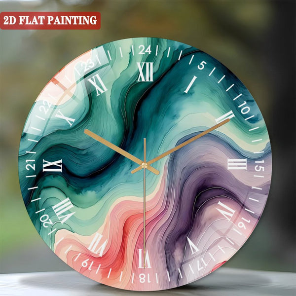Clocks Wall Decor: Fluid Art Glass Wall Clock,  Modern Watercolor Texture Decor Wall Clock, for Homes, Bars, Offices, Man Caves, Garages, And Living Rooms. Style 12×12inch(30×30cm)