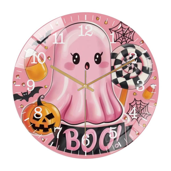 Decor Wall Clocks: Cute Pink Ghos T Boo Glass Wall Clock, Hallo-ween Home Decor  Wall Clock, Hallo-ween Gift,Also Makes A Great Gift. Style 12×12inch(30×30cm)