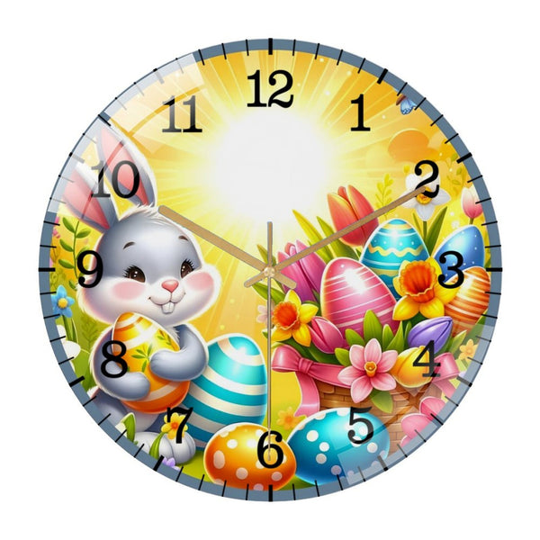 Decor Wall Clocks: Spring Time Easter Bunny Sunrise Decorative  Glass Wall Clock ，Round Rabbit  Wall Clock for Homes, Bars, Offices, Man Caves, Garages, And Living Rooms.