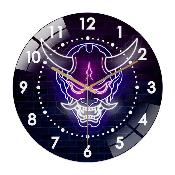 Decor Wall Clock: Oni Mas K Glass Wall Clock– Japanese Hannya Demon Mask Wall Clock for Haunted House & Party Decor for Homes, Bars, Offices, Man Caves, Garages, And Living Rooms .esthetic Gifts