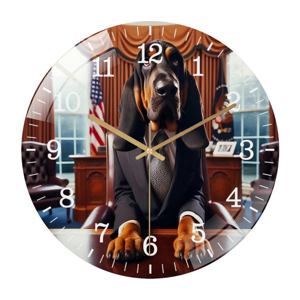 Decor Wall Clocks: Bloodhound for President  Glass Wall Clock, Oval Office Wall Clock,   for Homes, Bars, Offices, Man Caves, Garages, And Living Rooms. Style 12×12inch(30×30cm)